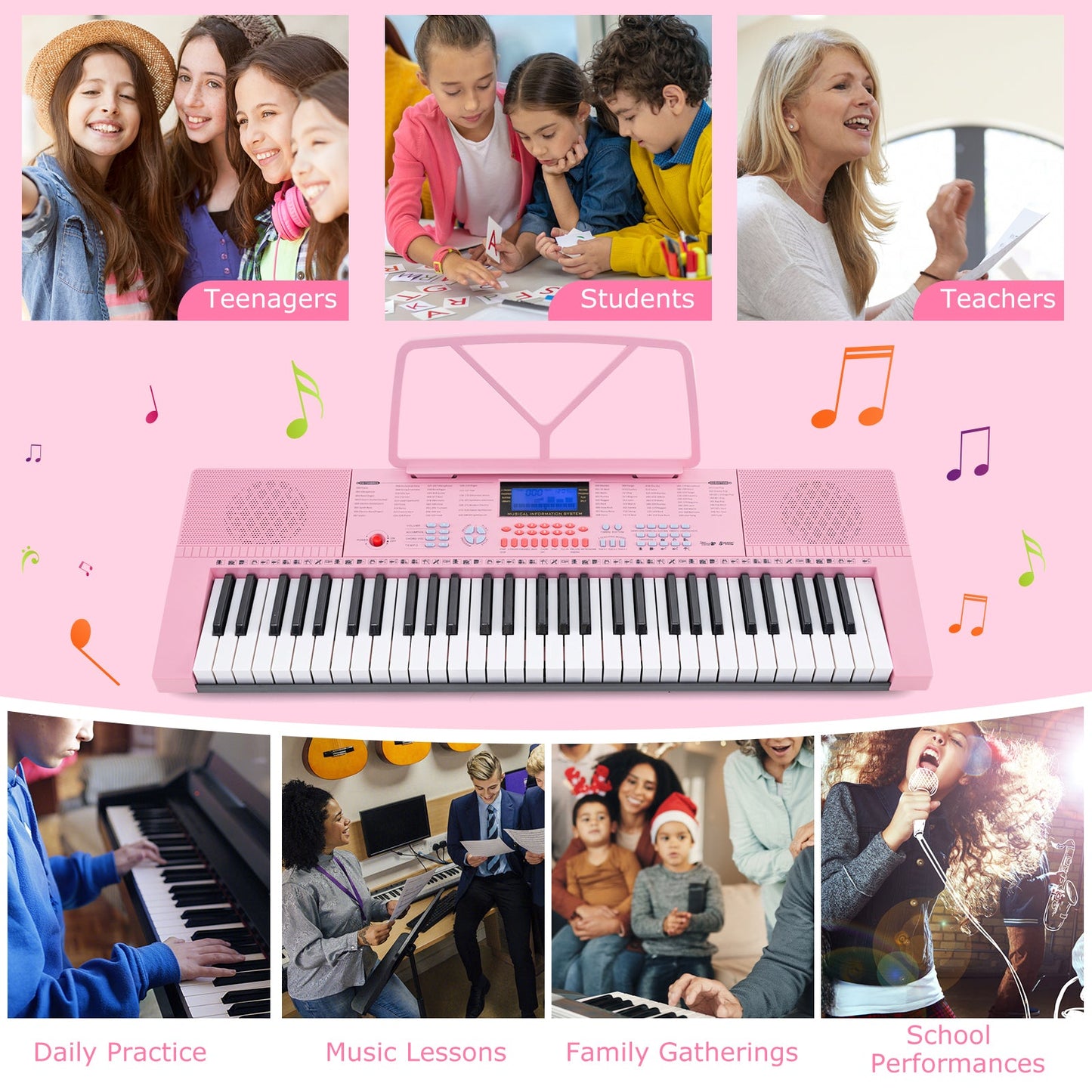 61-Key Electric Piano Keyboard for Beginners - Pink