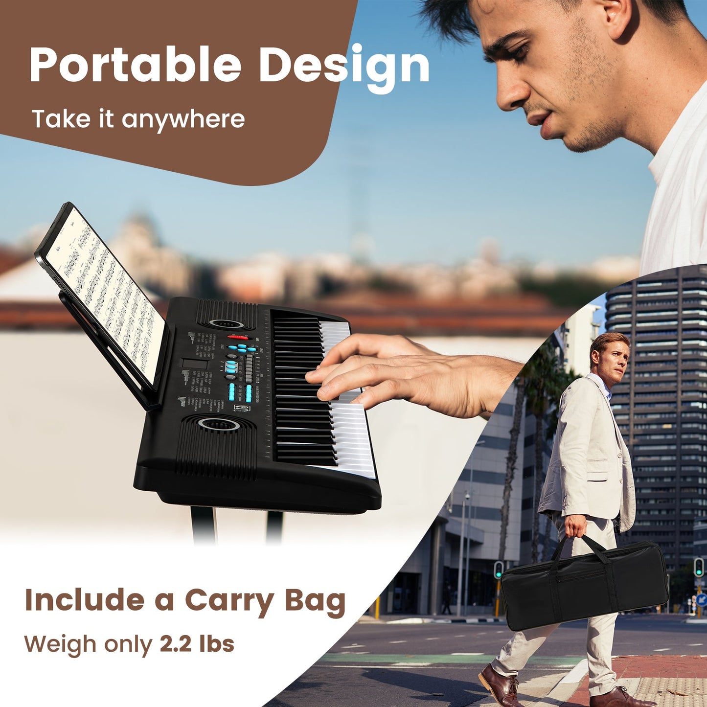 61-Key Portable Digital Keyboard Piano - Black