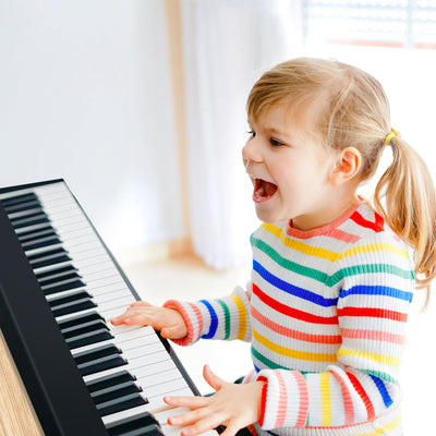 61-Key Folding Piano Keyboard with Music Stand - Black