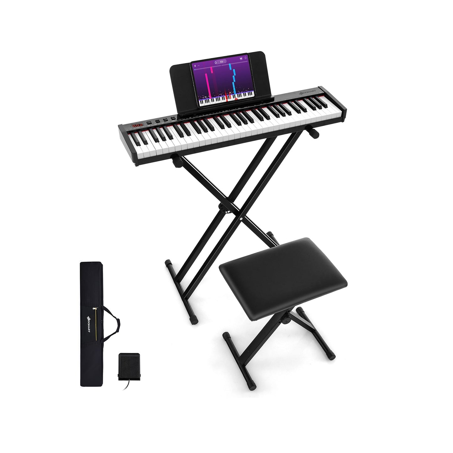 Juego de Piano Electrónico Portátil de 61 Teclas con Soporte y Taburete