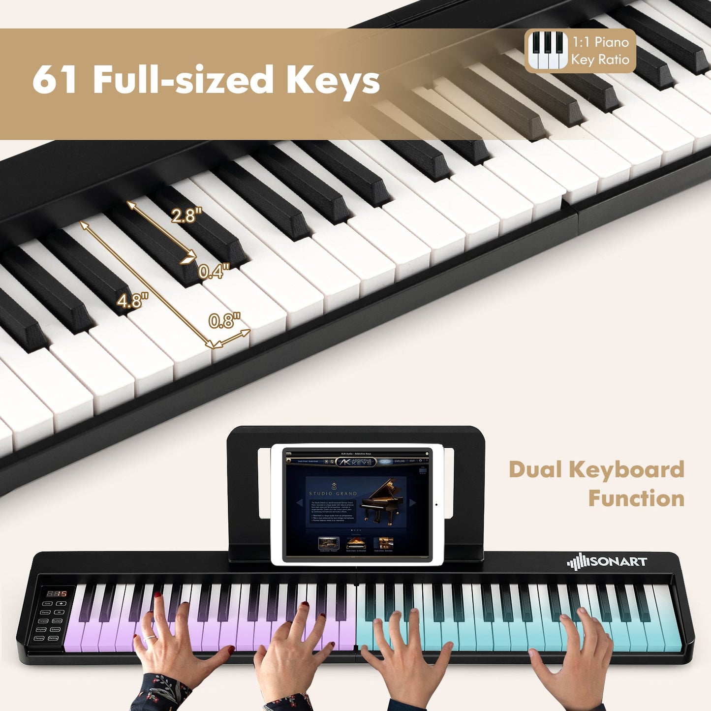 Teclado de Piano Plegable de 61 Teclas con Soporte para Música - Negro