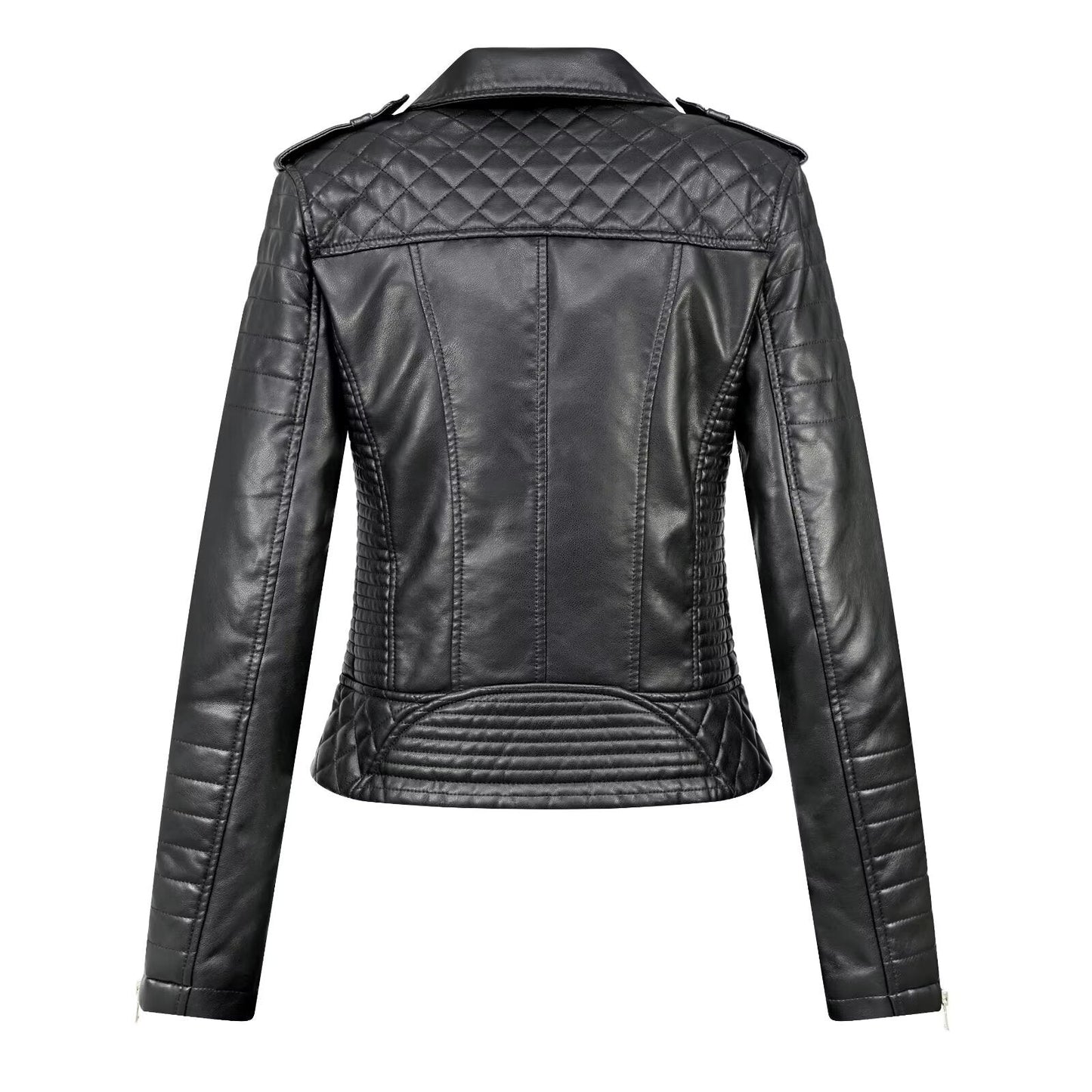 Chaqueta Bomber de Cuero PU con Cuello Caído Premium para Mujeres