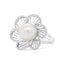 14K White Gold Pearl and Diamond Flower Blossom Ring - Size 6.50