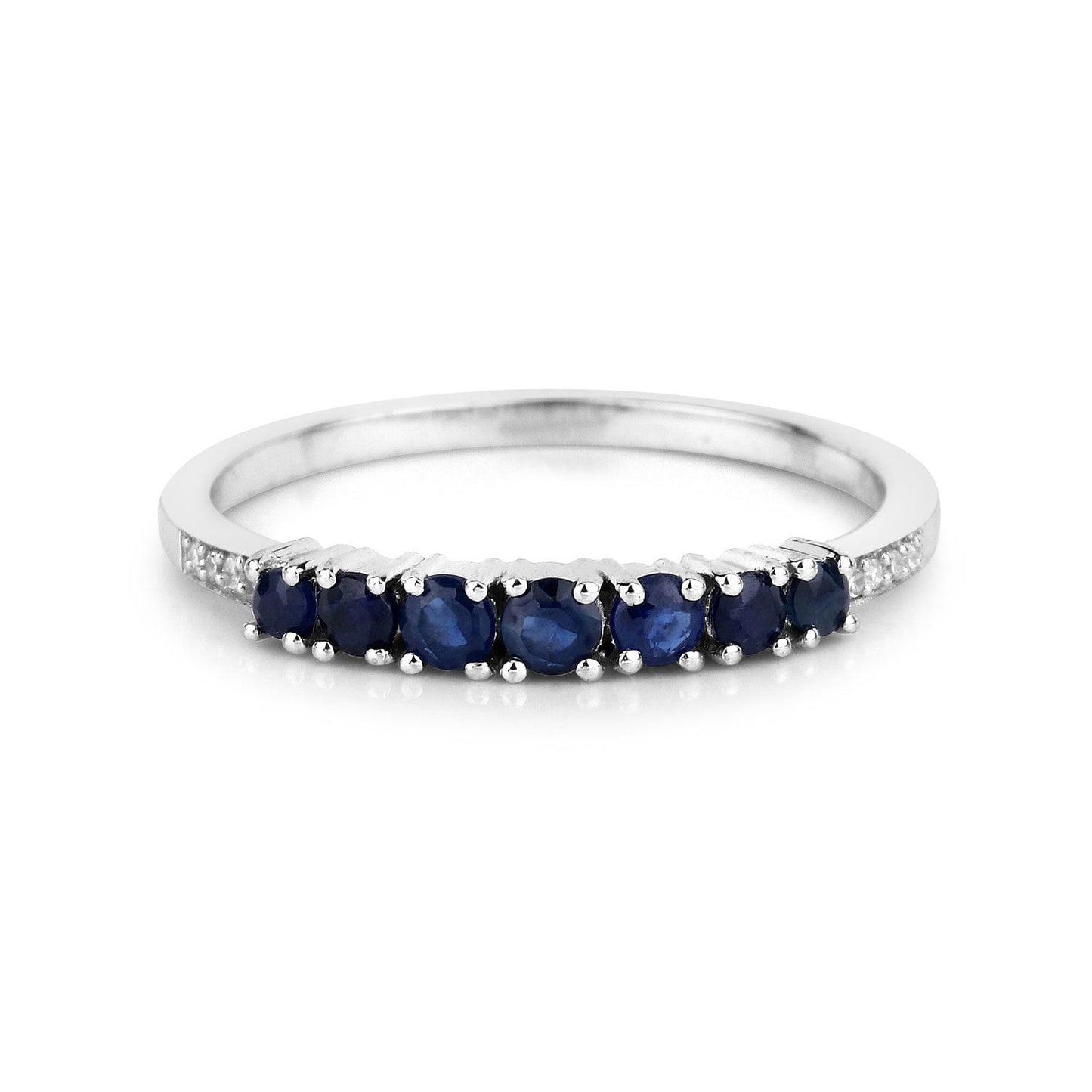 Bague en Or Blanc 14K avec Saphir Bleu de 0,45 Carat et Diamants Blancs