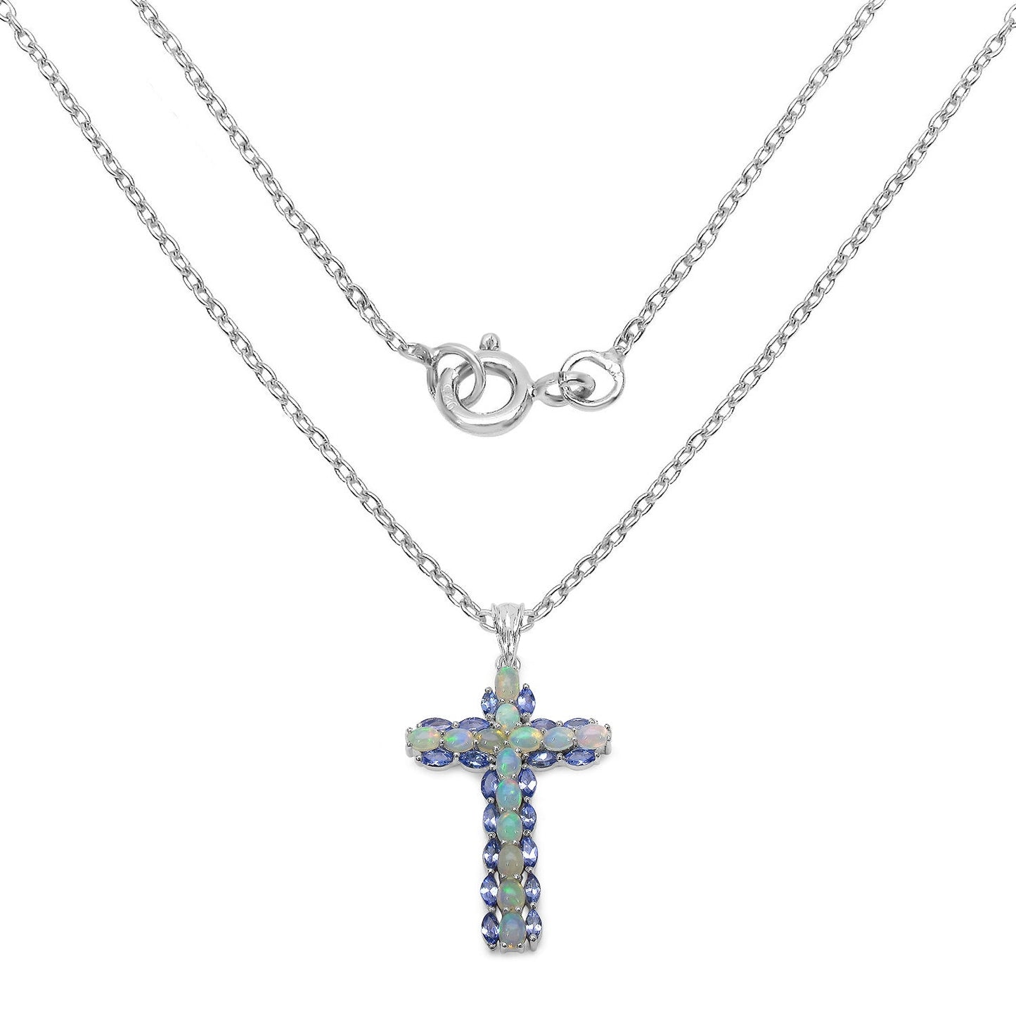 Pendentif en argent sterling avec opale éthiopienne et tanzanite de 3,32 carats