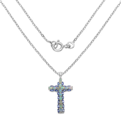 3.32 Carat Genuine Ethiopian Opal and Tanzanite Sterling Silver Pendant