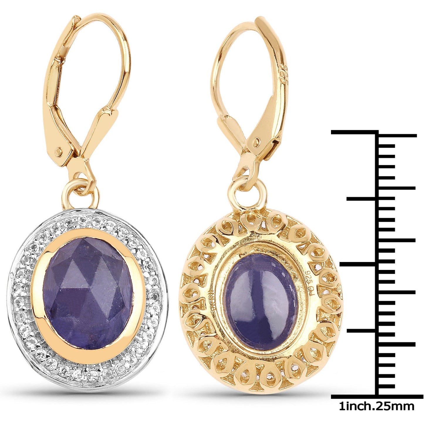 Boucles d'oreilles en or jaune 14K plaqué tanzanite et topaze blanche