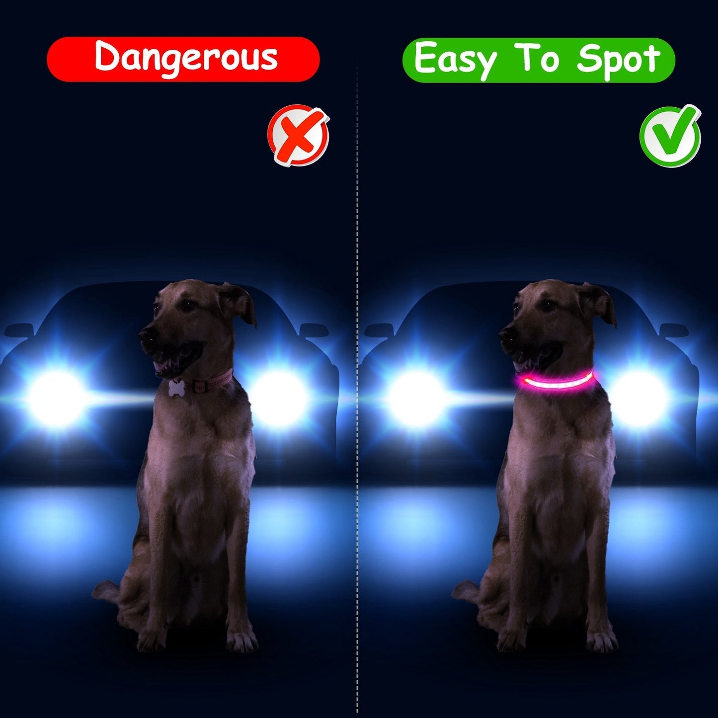 Collier LED Gbruno pour Chien - Collier Lumineux de Sécurité de Nuit avec 9 Couleurs