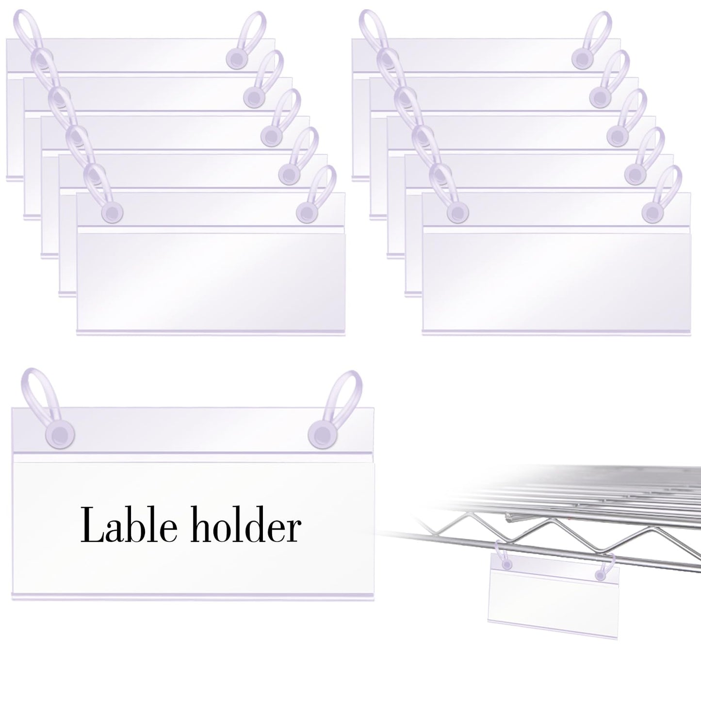 Clear Snap-On Label Holders for Wire Baskets (40 Count)