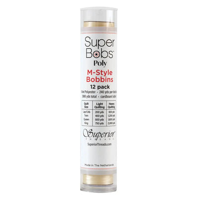 Super Bobs Poly #620 Cream M-Style 12 Pack Pre-Wound Bobbins