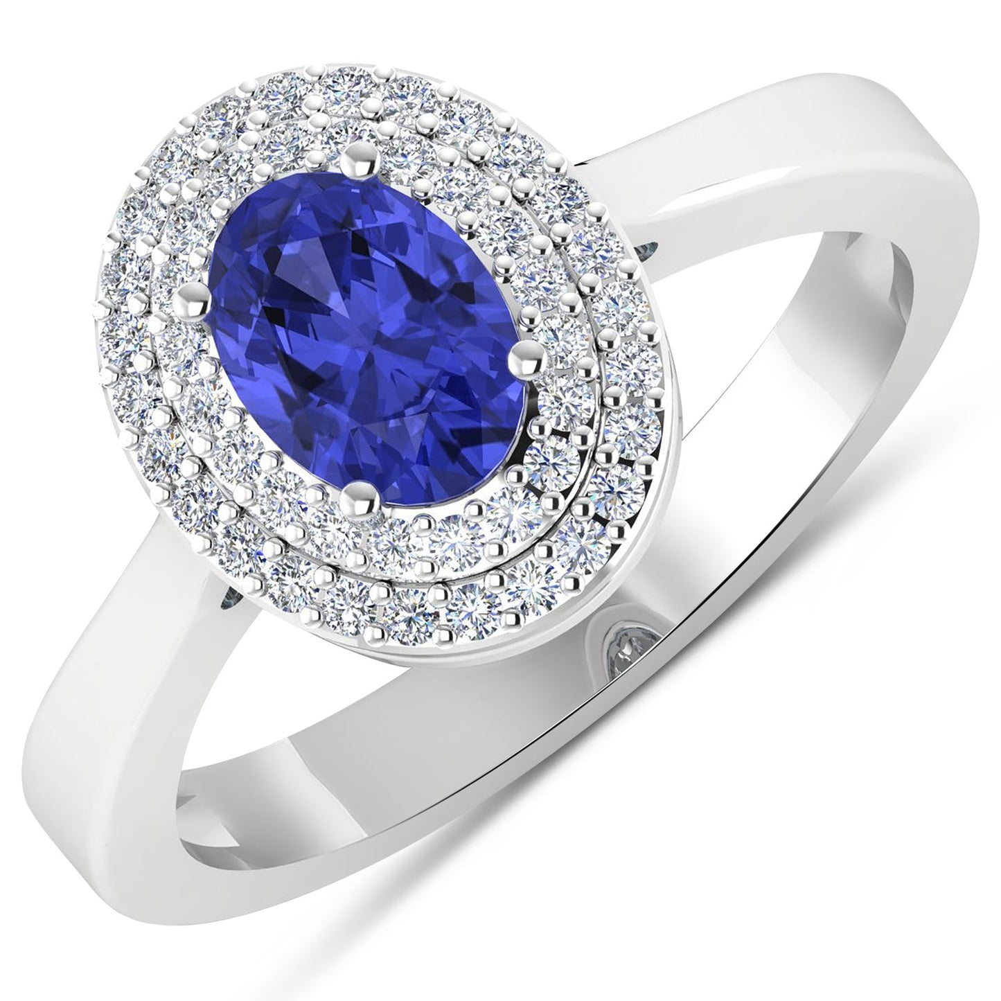 0.91 Carat Genuine Tanzanite and Diamond 14K White Gold Engagement Ring