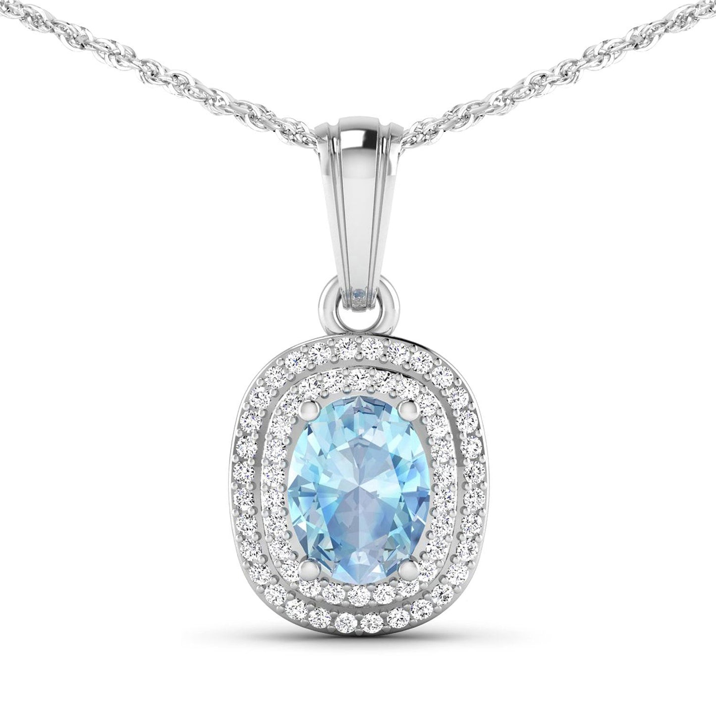 1.35 Carat Aquamarine and Diamond 14K White Gold Pendant