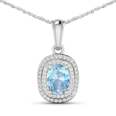 1.35 Carat Aquamarine and Diamond 14K White Gold Pendant