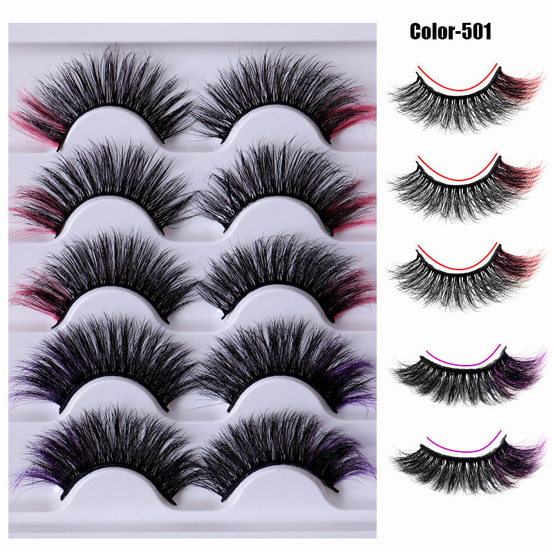 Colorful Fried 5 Pairs Of False Eyelashes Multi-Layer Thick Cross Mink Hair Eyelashes 8D FLUFFY - Korvel