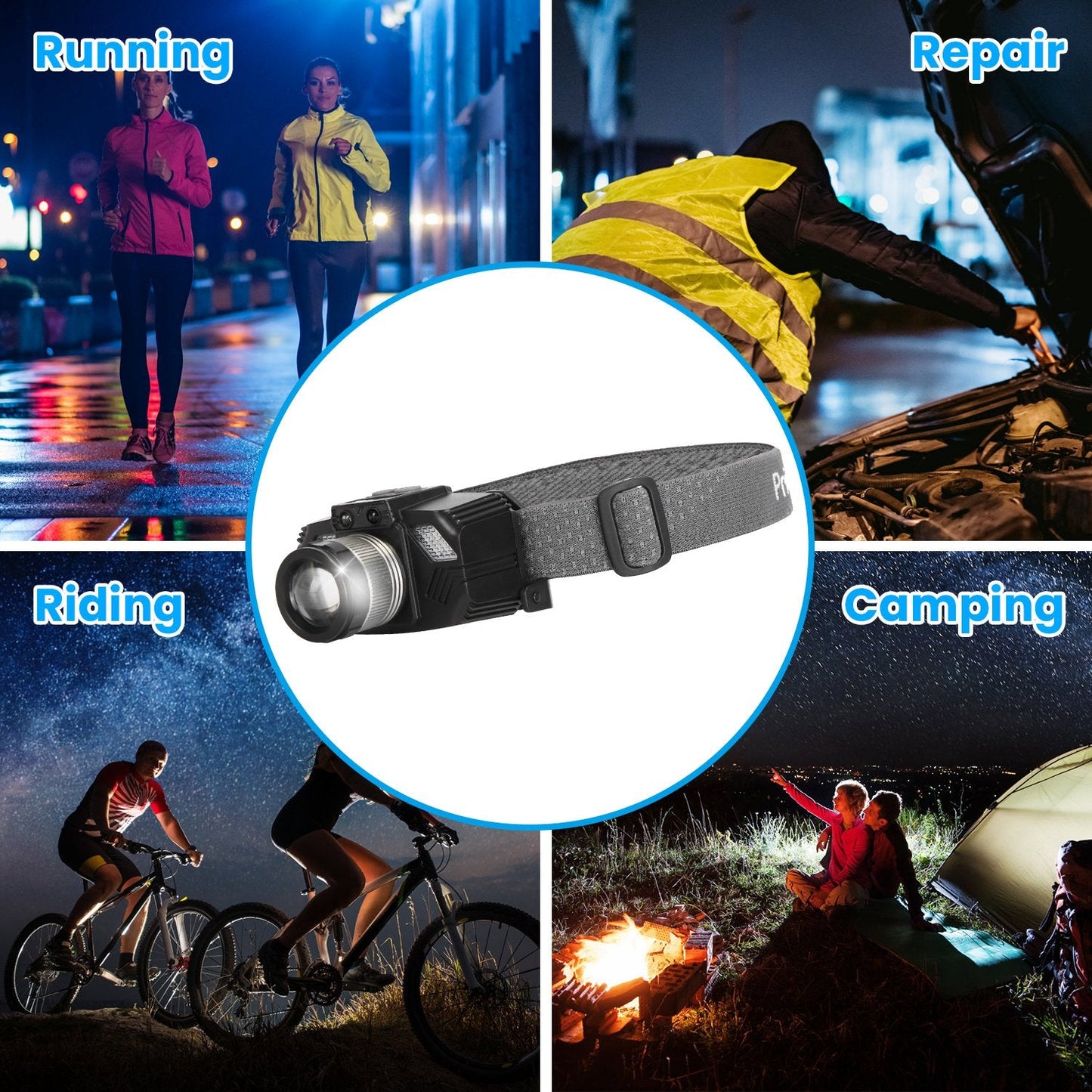 Lampe frontale LED à capteur de mouvement Gbruno - Étanche et zoomable