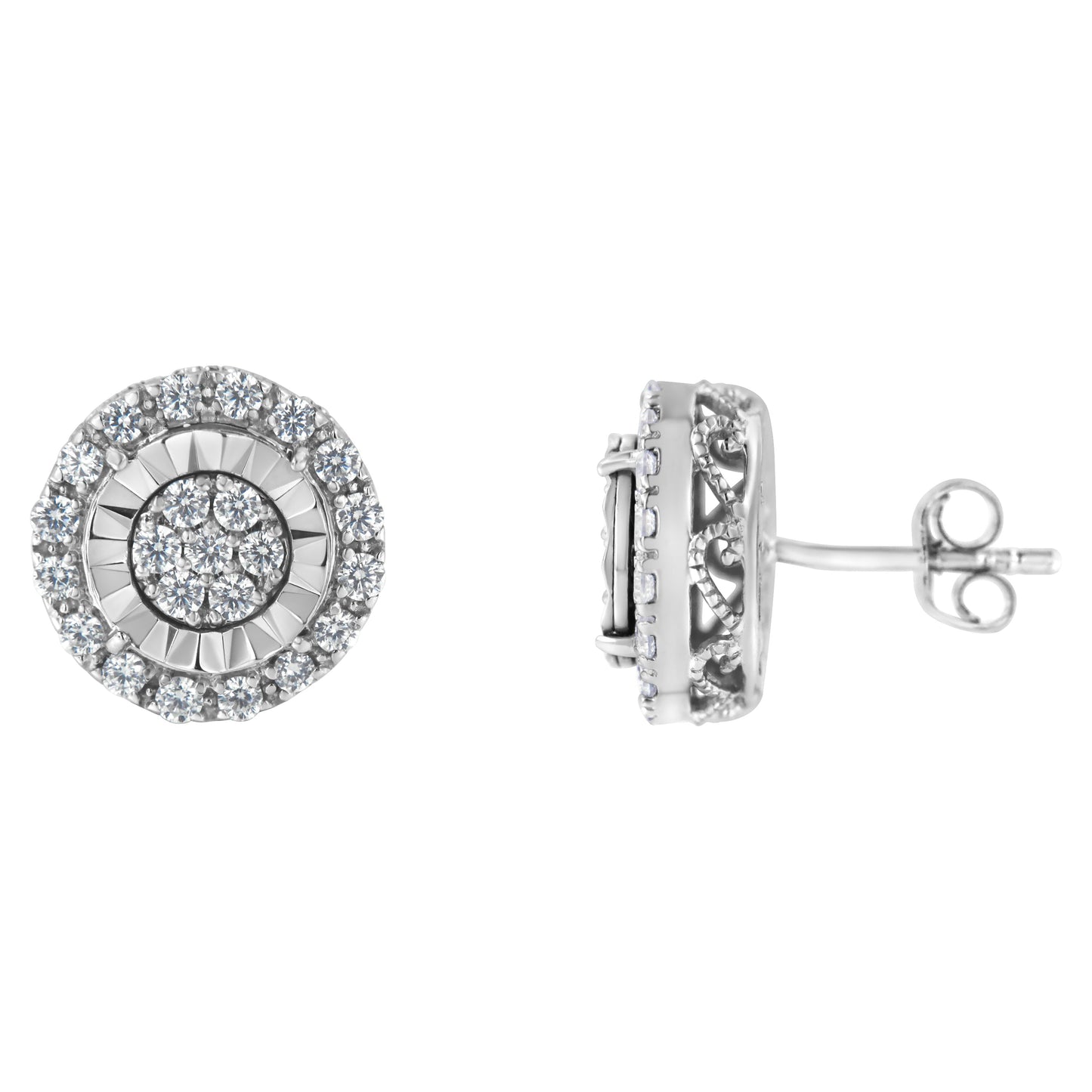 Pendientes de Clúster de Diamantes de Plata Esterlina