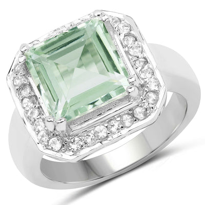 Bague en argent sterling avec améthyste verte de 5,21 carats et topaze blanche