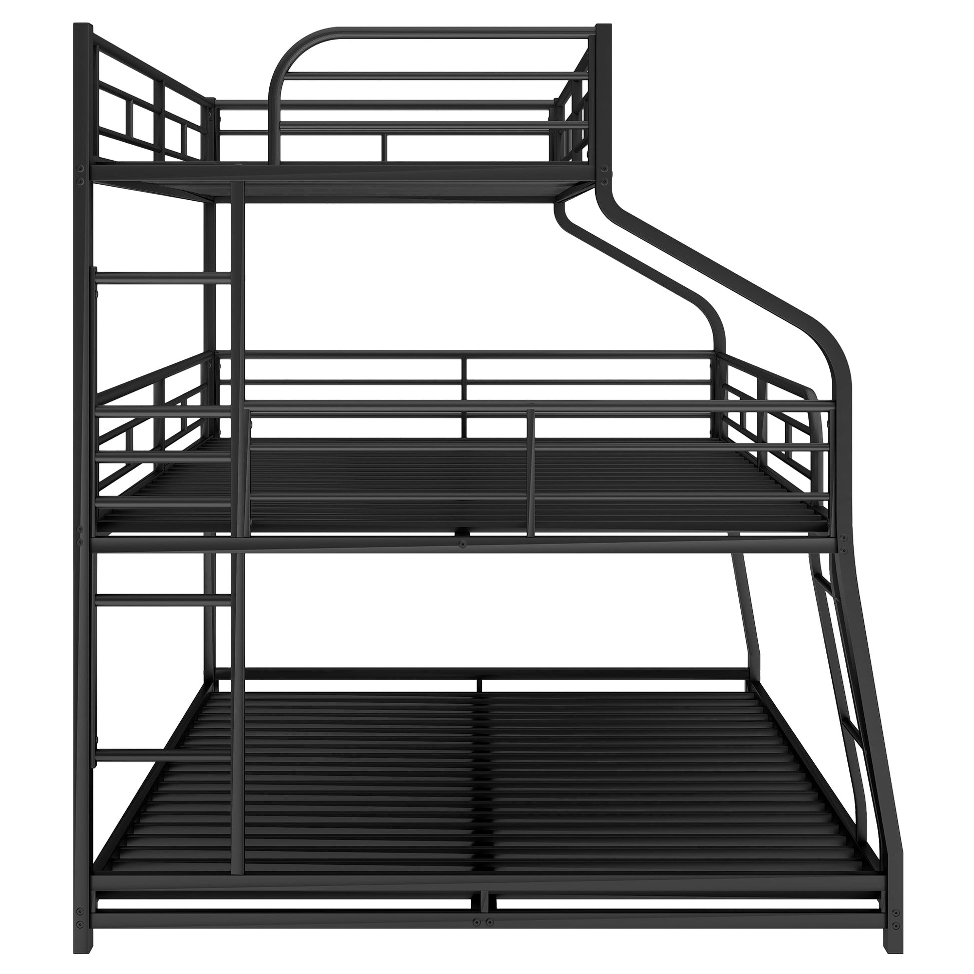Twin XL/Full XL/Queen Triple Bunk Bed with Long and Short Ladder and Full-Length Guardrails Black - Korvel