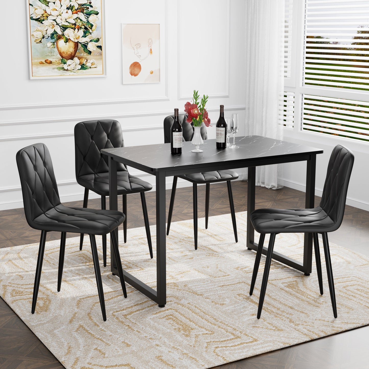 Dining Chairs Set of 4, Modern Kitchen Dining Room Chairs, PU Dining Chair Upholstered Cushion Seat and Sturdy Metal Legs - Korvel