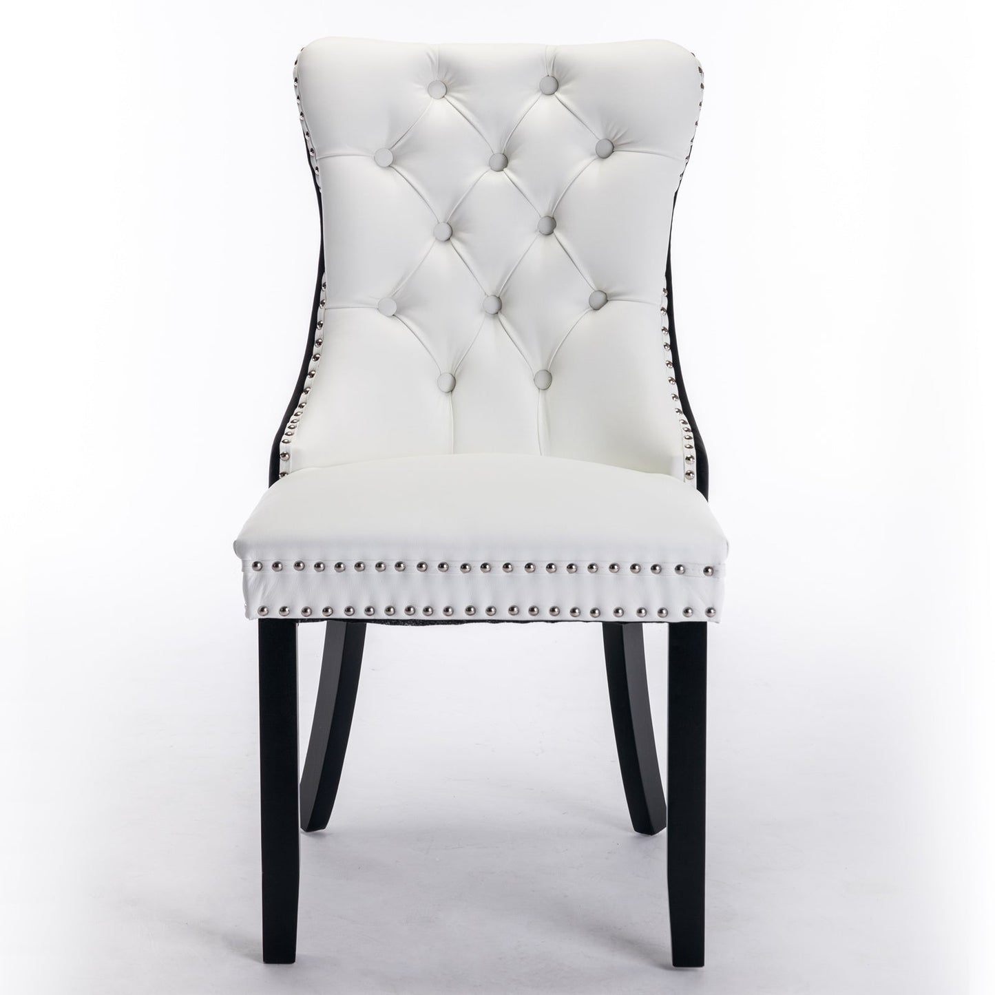 Tufted Solid Wood Dining Chairs - 2-Piece Set in White and Black