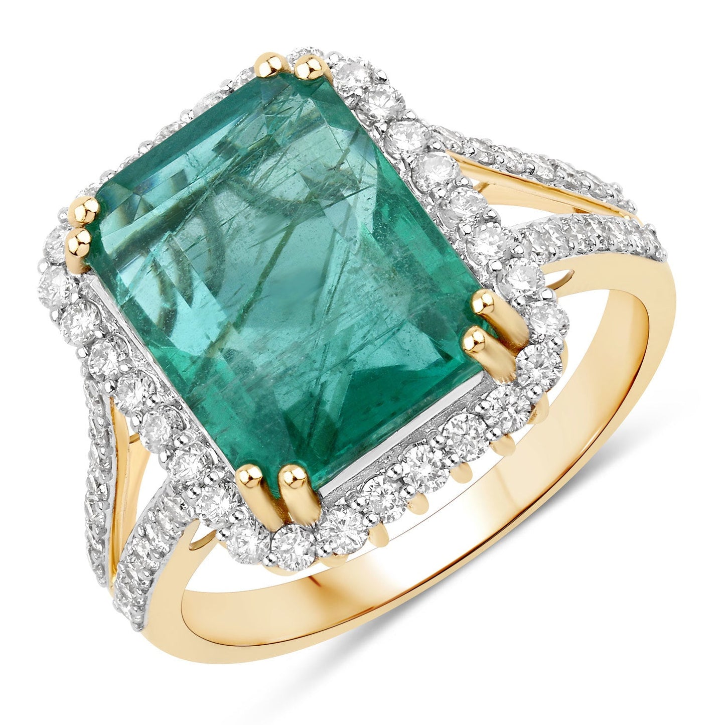 Bague en Or 14K avec Émeraude Zambienne et Diamants Certifiés IGI de 6,96 Carats
