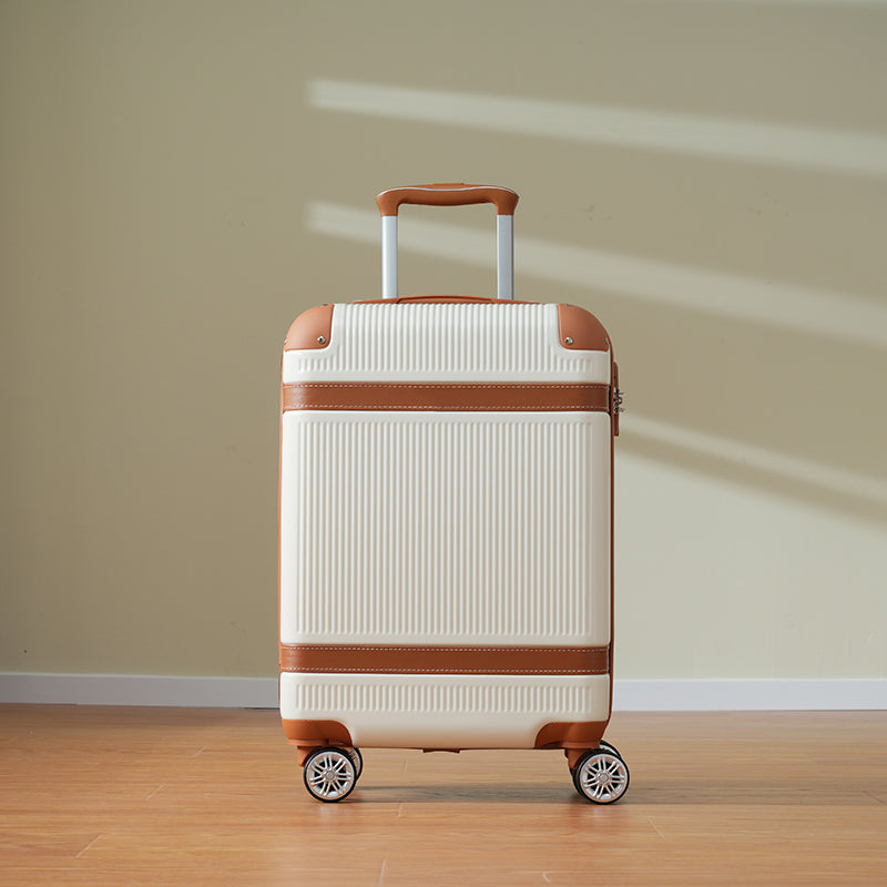 Hardshell Luggage Sets 3 Piece double spinner 8 wheels Suitcase with TSA Lock Lightweight 20''24''28'' White + ABS - Korvel