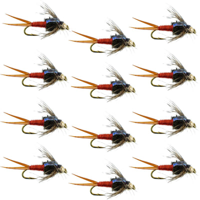 Hot Orange Copper John Nymph Flies - 12 Pack for Fly Fishing - Size 12 - Korvel