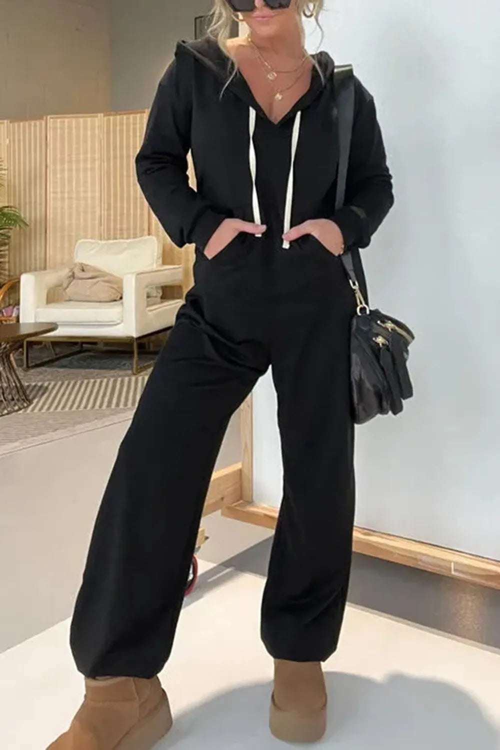 Full Size Drawstring Long Sleeve Jumpsuit - Korvel