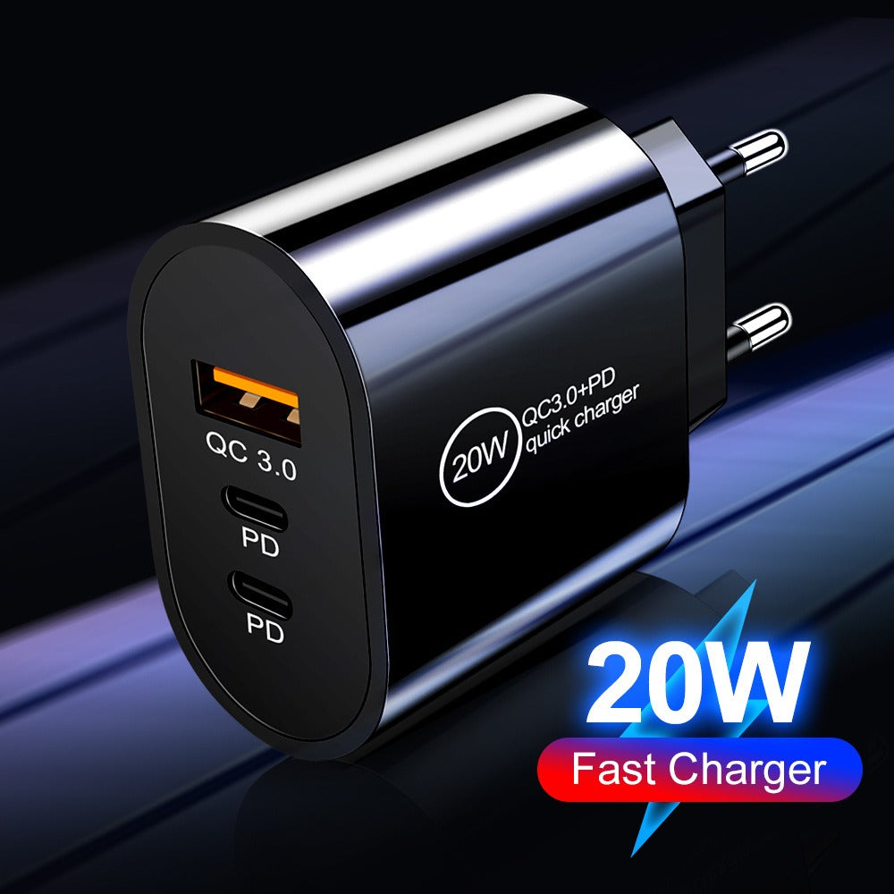 USB+2PD Type-C Mobile Phone Charger Multi Port Travel Charging Head - Korvel