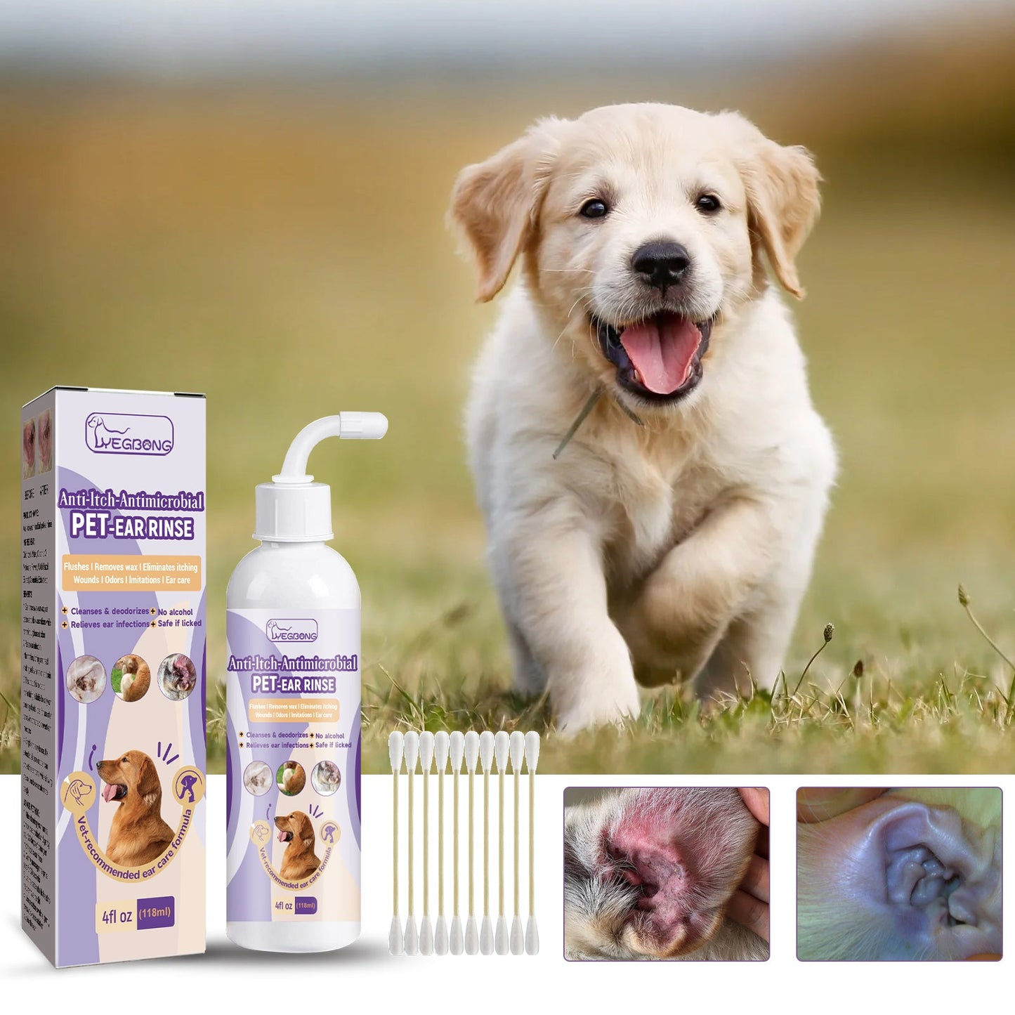 Pet Ear Cleaner, Cats And Dogs Relieves Ear Canal Odors Cleaning Earwax Ear Wash Drops - Korvel