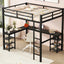 Cama loft de metal negro premium con escritorio y estantes
