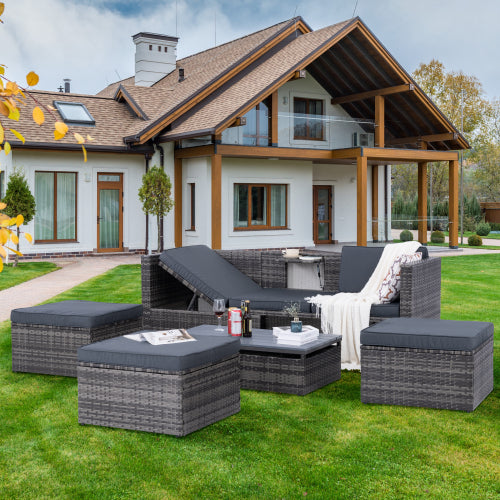 Patio Furniture, Outdoor Furniture, Seasonal PE Wicker Furniture,5 Set Wicker Furniture With Plywood Coffee Table - Korvel