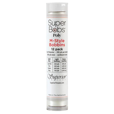 Super Bobs Poly #624 Natural White M-Style 12 Pack Bobbins