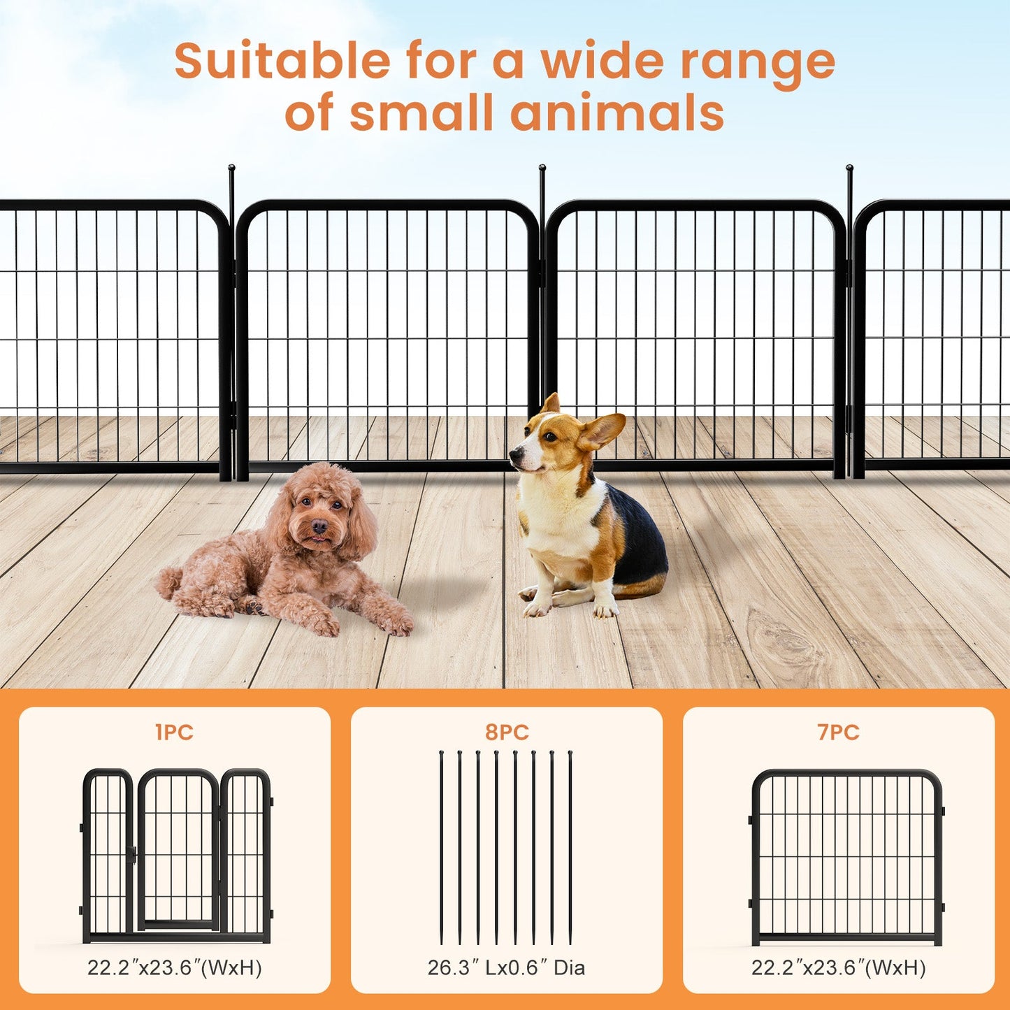 8-panel dog fence, 24 inch small dog pet fence, portable indoor pet game fence. Black, 22.2 inches wide x 23.6 inches high. - Korvel