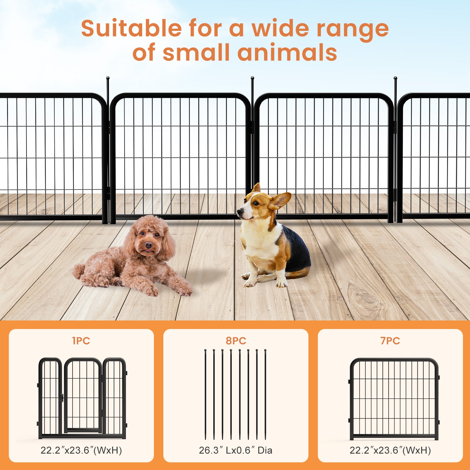 8-panel dog fence, 24 inch small dog pet fence, portable indoor pet game fence. Black, 22.2 inches wide x 23.6 inches high. - Korvel