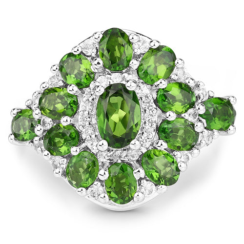 Bague en argent sterling avec chrome diopside de 2,77 carats et zircon blanc