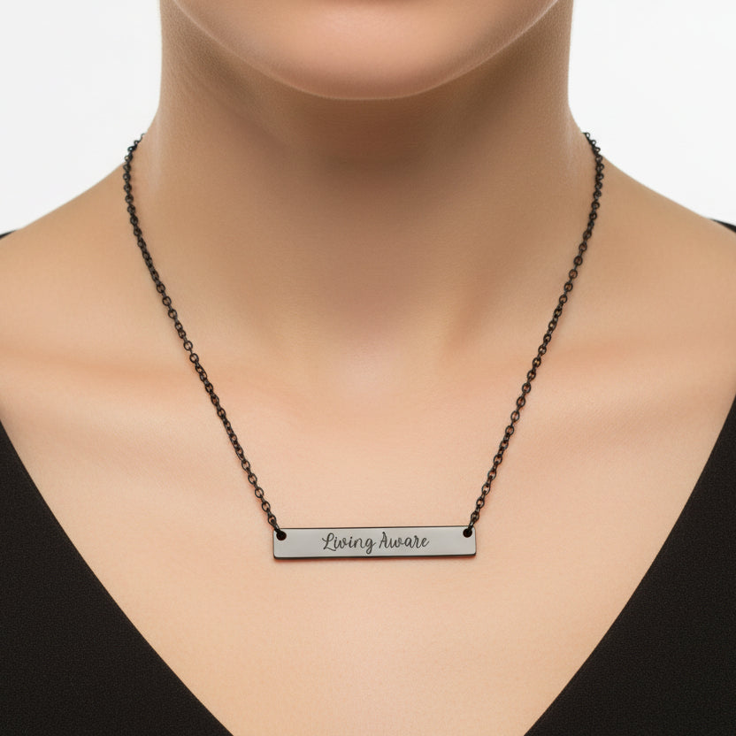 Living Aware Engraved Bar Necklace