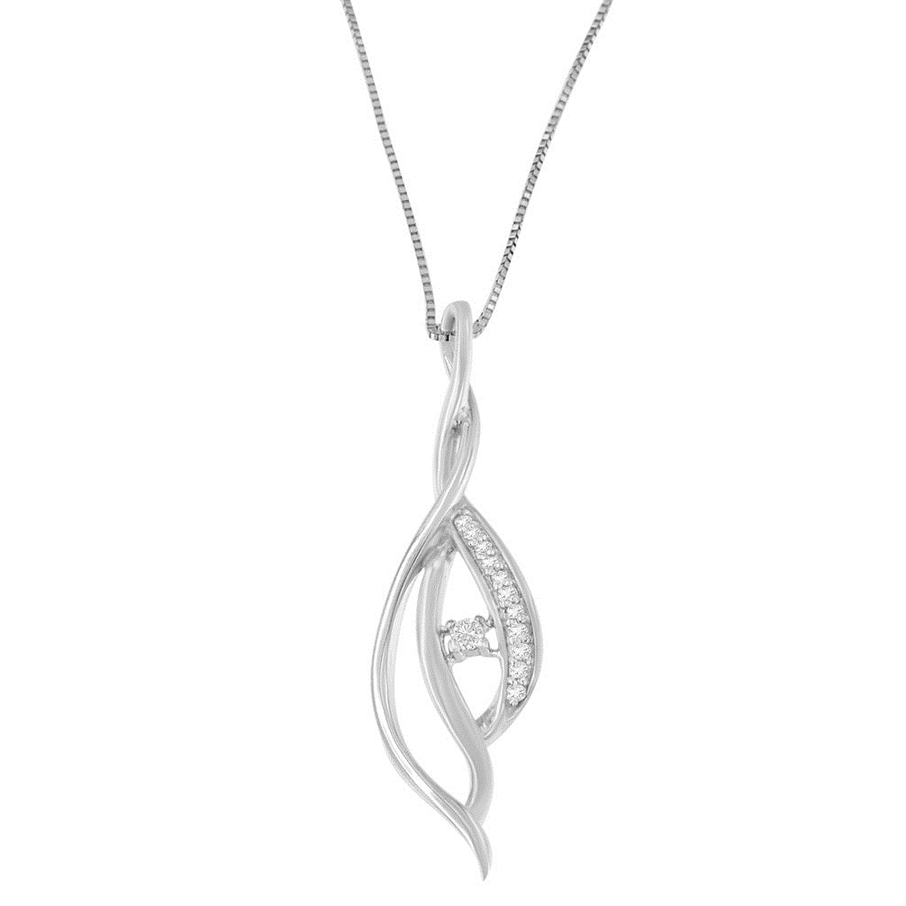 Collier Pendentif Twist Ouvert Cascade Espira en Or Blanc 10K Accentué de Diamants