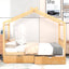 Full Size House Platform Bed with Storage Drawers and Roof Design