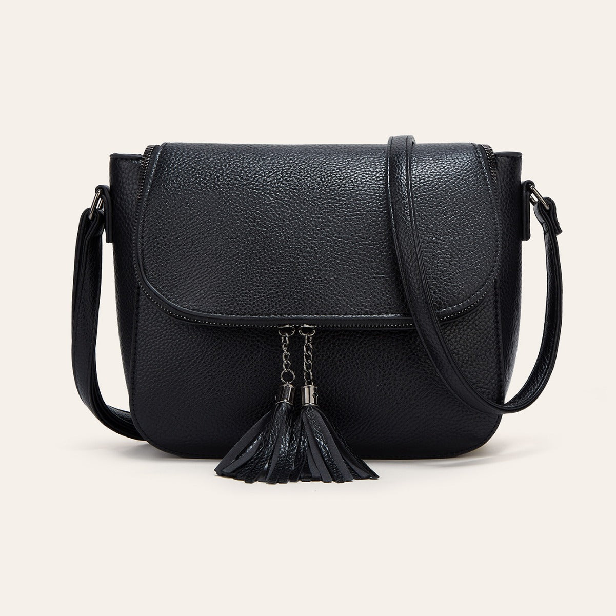 Fashionable Flip-Top Saddle Bag with Tassels