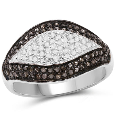 0.50 Carat Genuine Champagne and White Diamond Ring in Sterling Silver