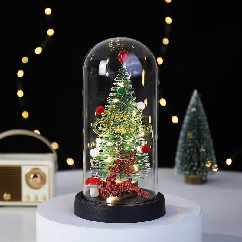 Christmas Gift LED Light Illumination Decorative Ornament Mini Christmas Tree Deer Glass Cover - Korvel