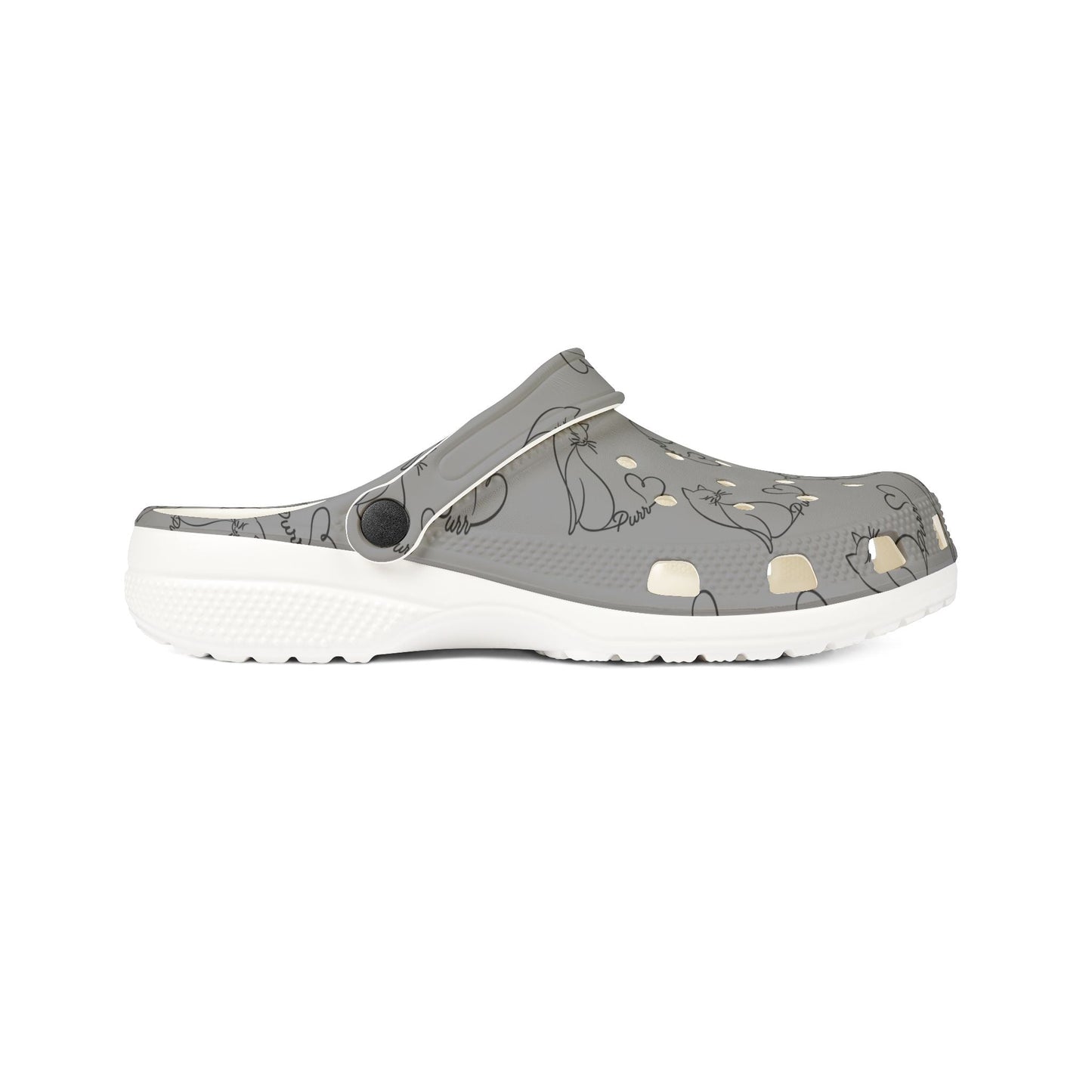 Minimalist Cat Line Art EVA Clogs – Grey Slip-Ons