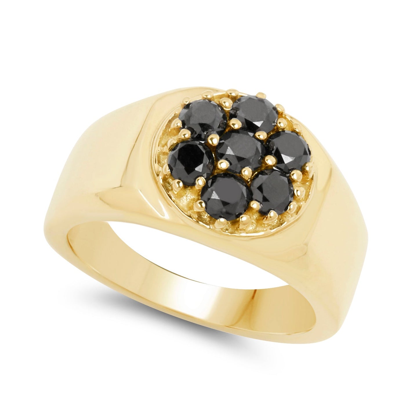 Anillo de Plata de Ley con Diamante Negro Baño de Oro Amarillo de 14K