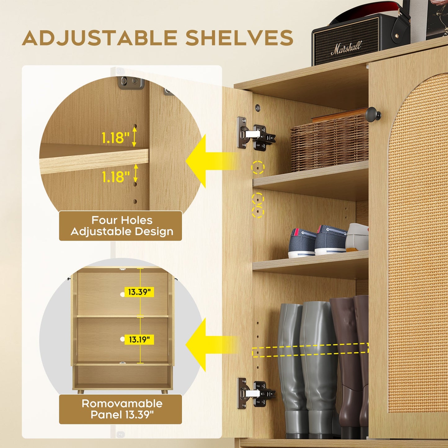 Shoe Storage Cabinet with Adjustable Plates Natural doors - Korvel