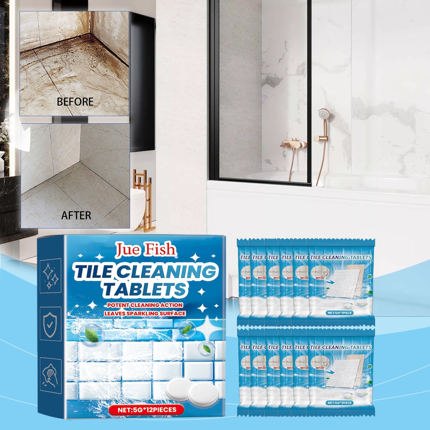 Ceramic Tile Cleaning Effervescent Tablet, Toilet Basin Wall Tile Decontamination And Descaling Brightening Cleaning Tablet - Korvel