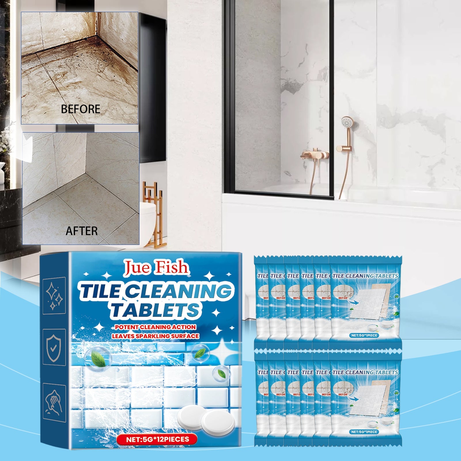 Ceramic Tile Cleaning Effervescent Tablet, Toilet Basin Wall Tile Decontamination And Descaling Brightening Cleaning Tablet - Korvel