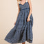 Robe midi à épaules nouées smockée brodée géométrique