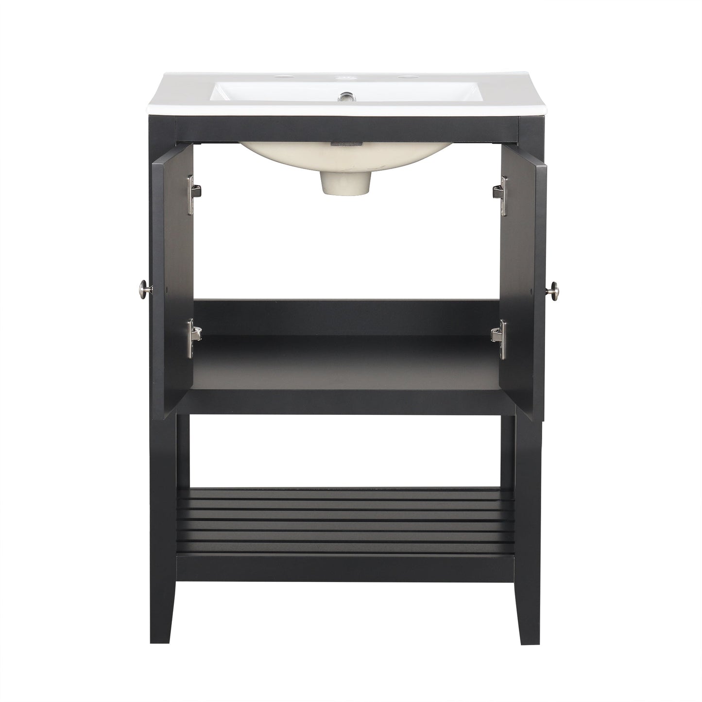 Meuble de salle de bain moderne noir de 24" avec évier en céramique élégant