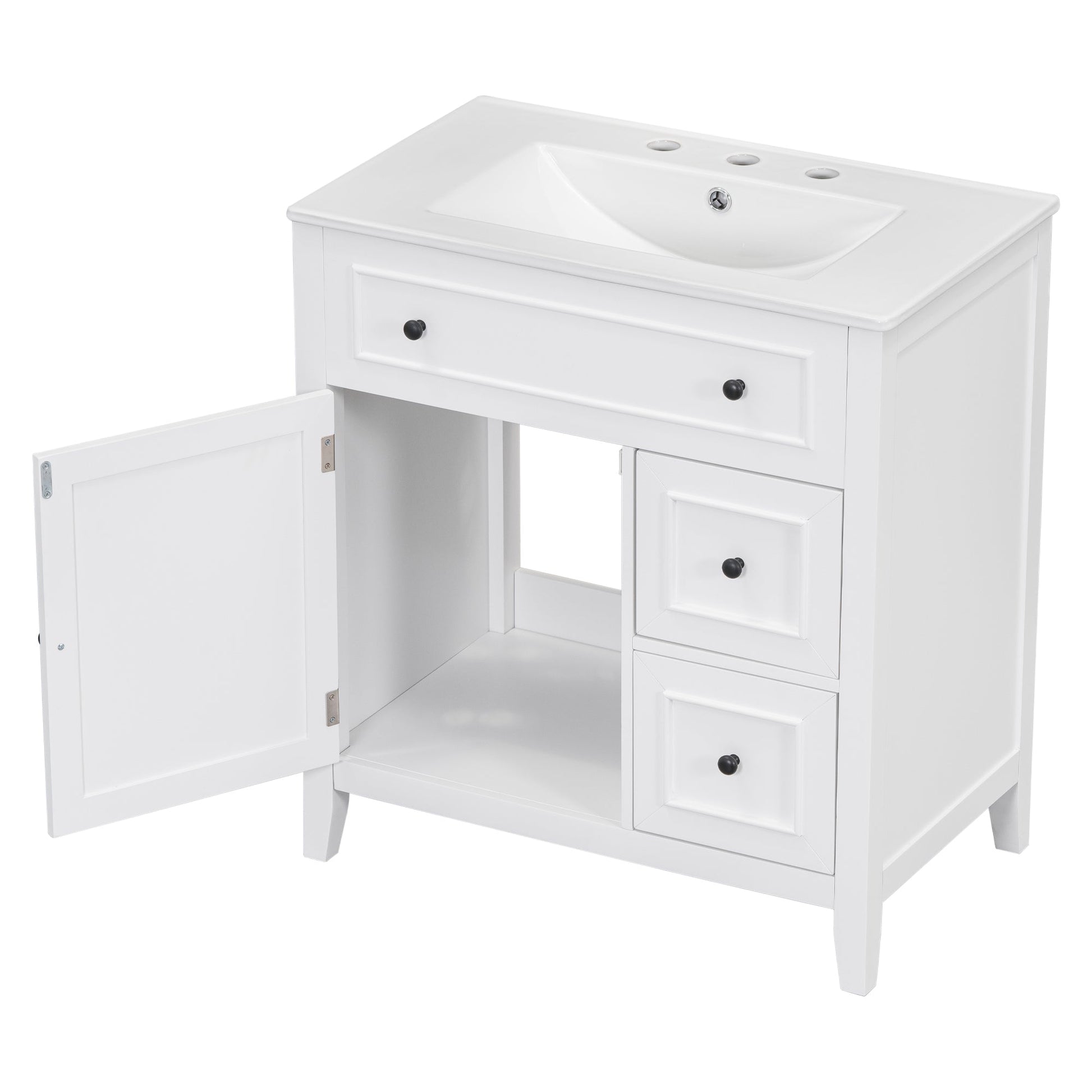 30" Bathroom Vanity with Sink Top, Bathroom Vanity Cabinet with Door and Two Drawers, Solid Wood Frame, One Package, White - Korvel
